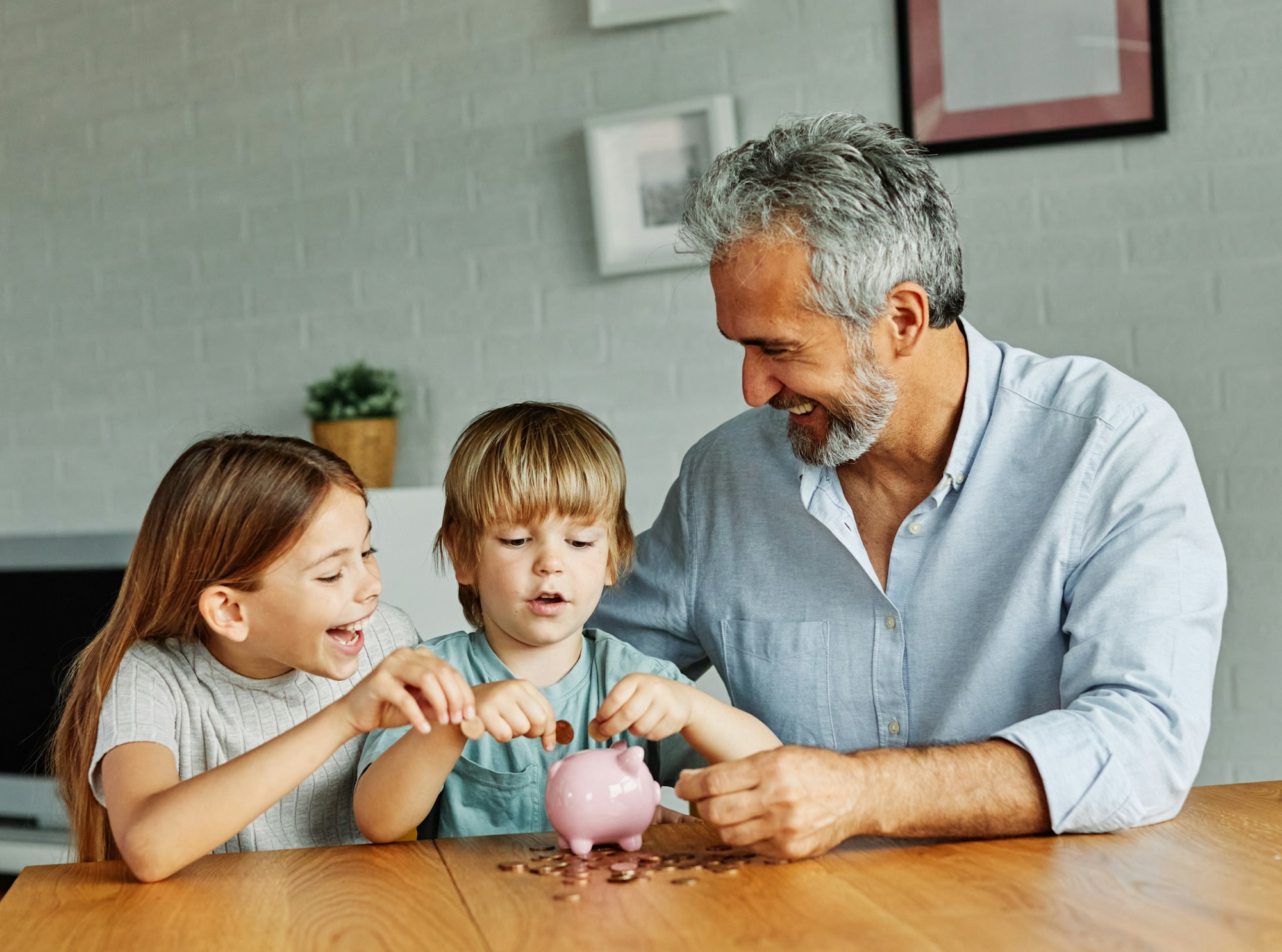 child money saving grandfather family coin senior grandchild bank piggybank finance